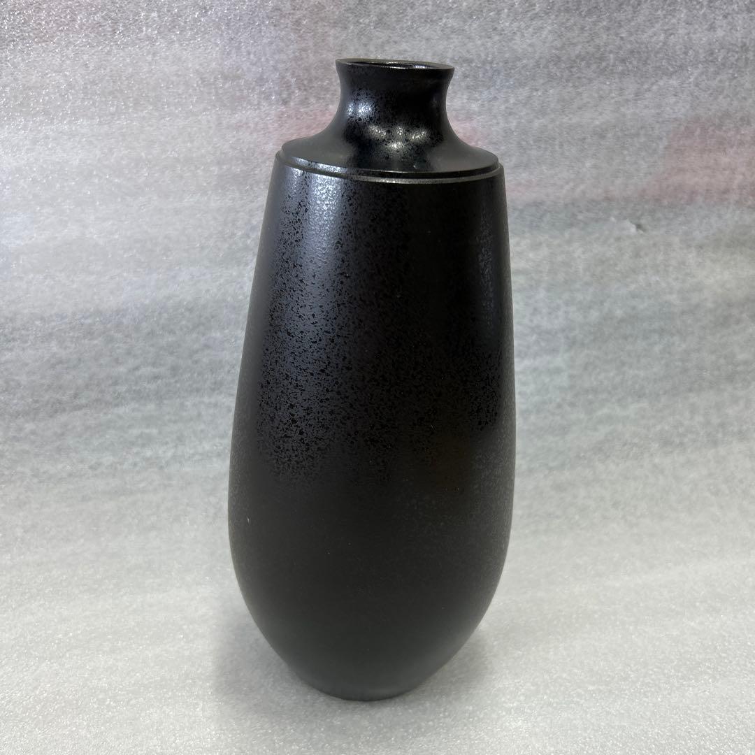 金峰作 鋳銅象嵌梅花図花瓶 薩州 黒銅 花入