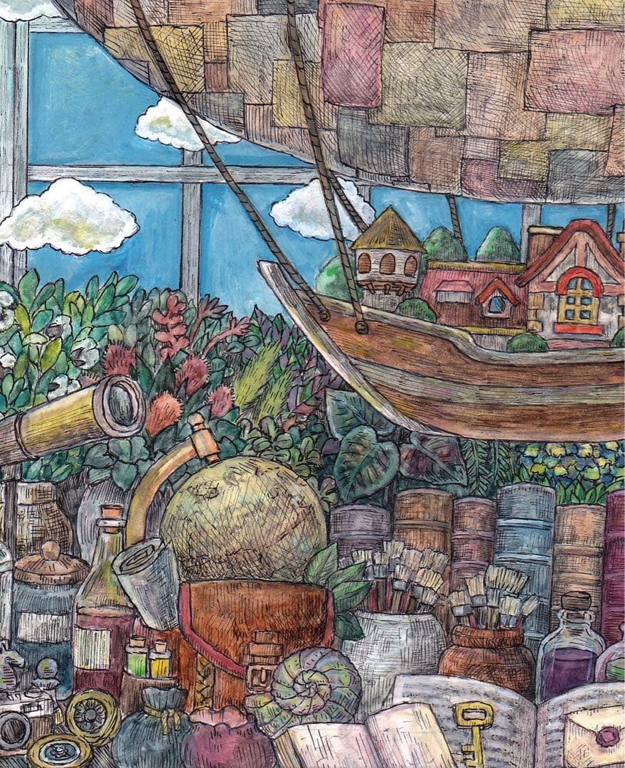 【原画】「ときめきの旅へ」ペン 水彩画