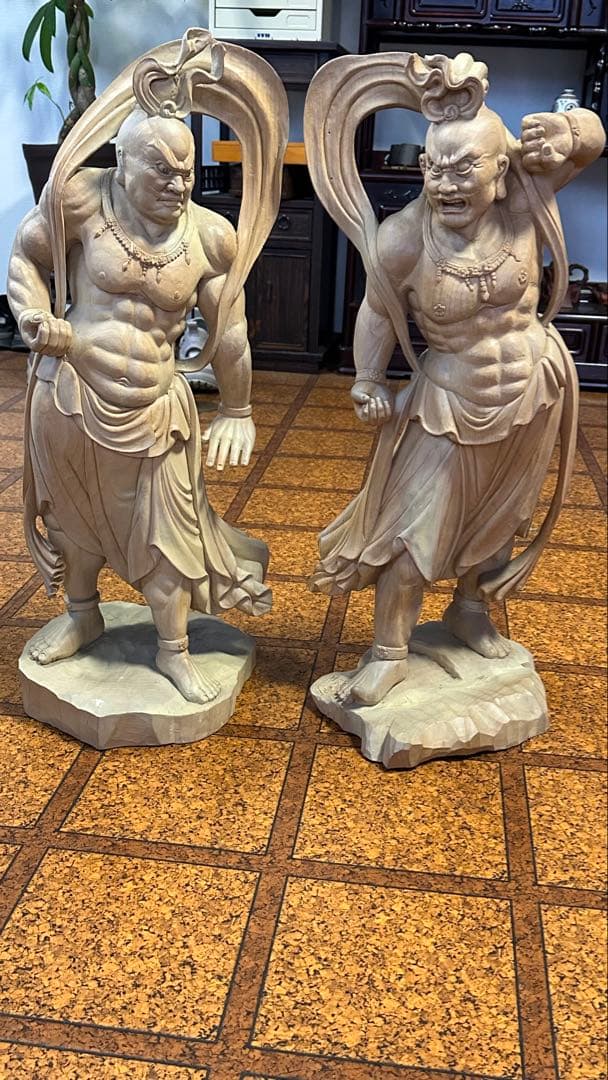 木彫　風神雷神