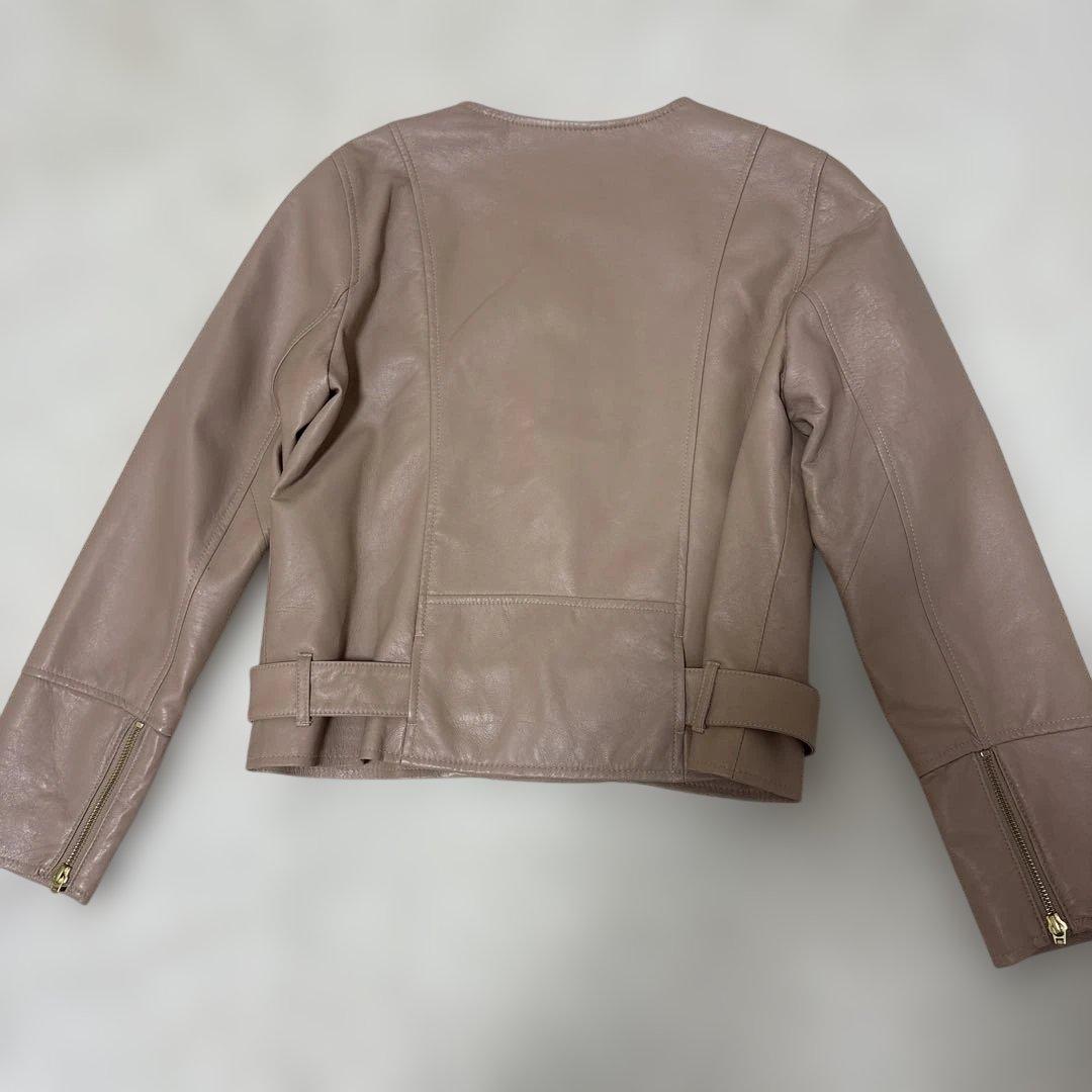 羊革【極美品】ケティーシェリー　ノーカラーダブルライダースL　ピンク　ベルト