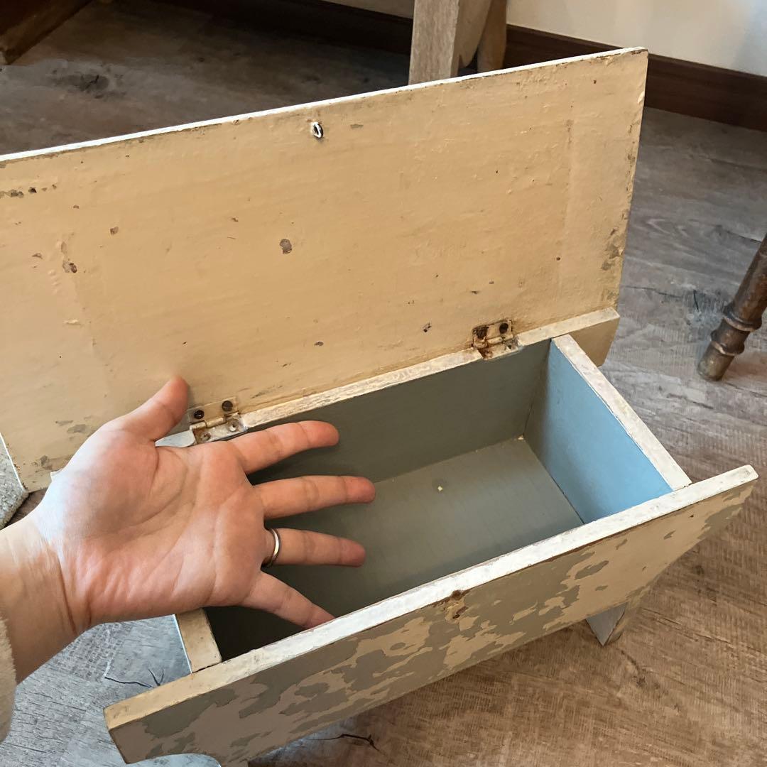 木製 蓋付き収納ボックス 薄い青色