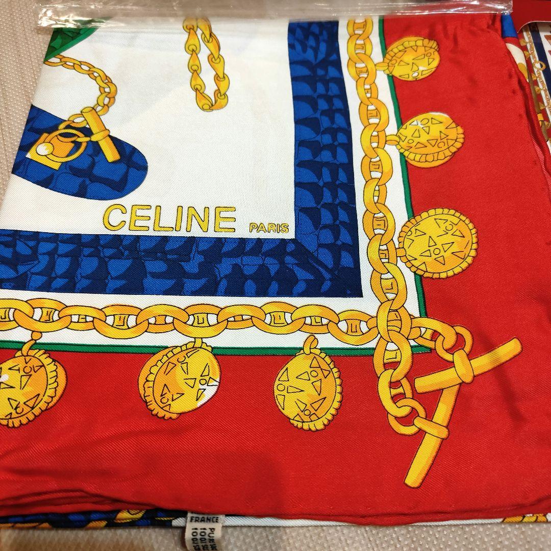 新品未使用品CELINE シルクスカーフ チェーン柄