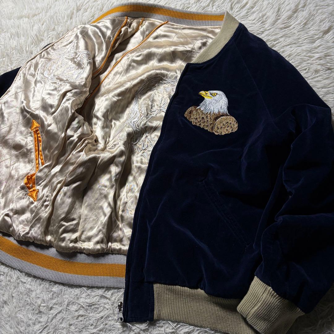 メ*4様 美品■DENIME スカジャン　リバーシブル　別珍　刺繍　鷹　狼　ウル