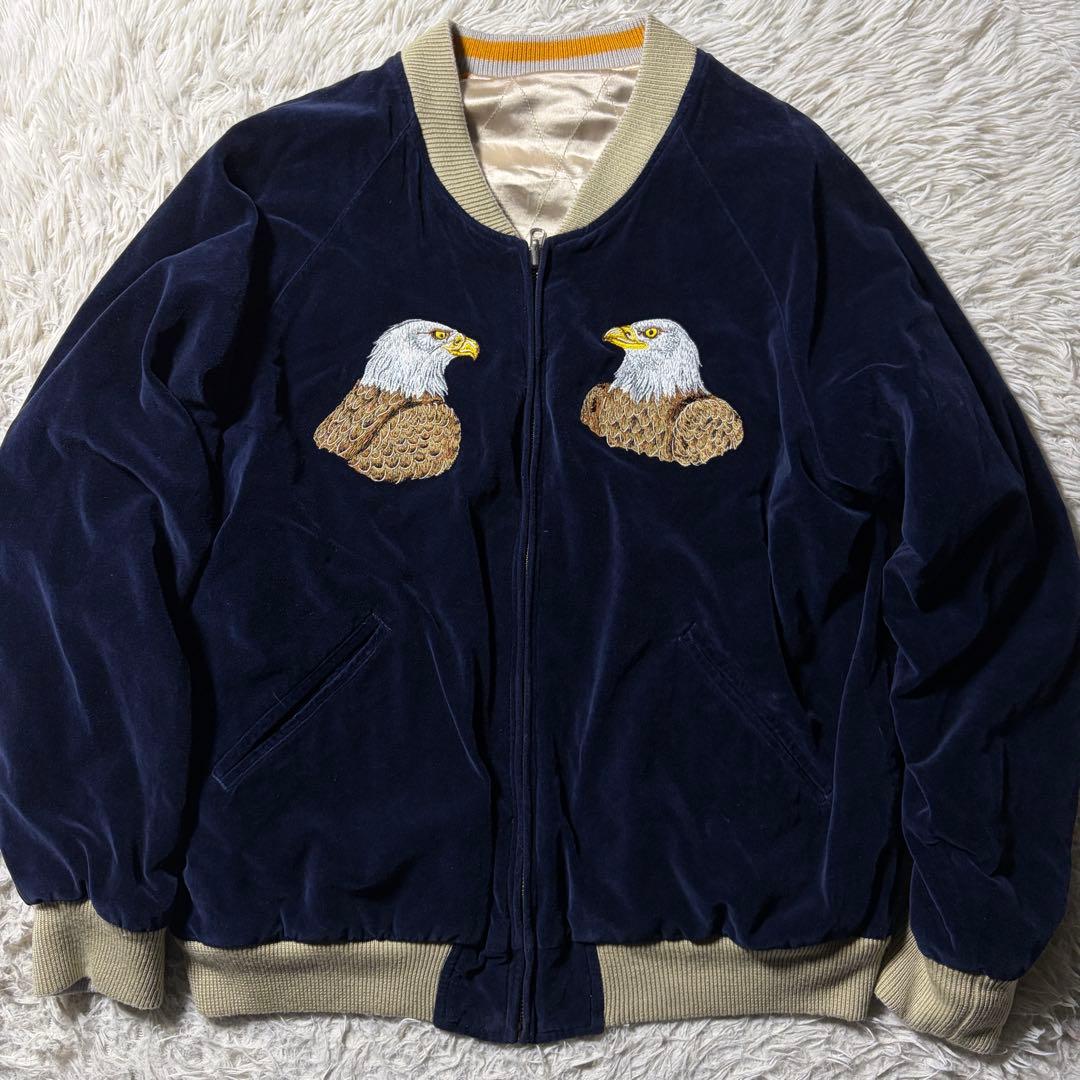 メ*4様 美品■DENIME スカジャン　リバーシブル　別珍　刺繍　鷹　狼　ウル