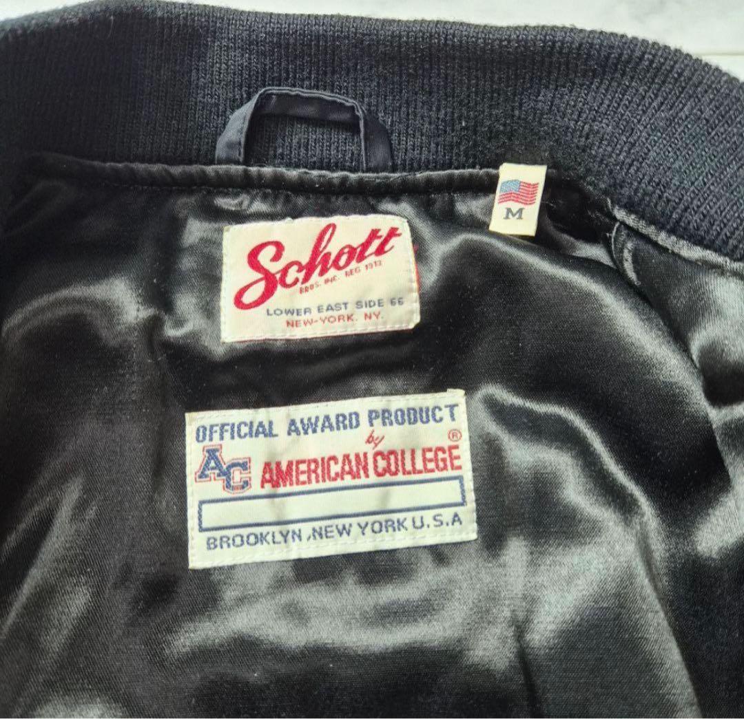 【美品】Schott MA-1 フライトジャケット ロゴ刺繍 ワッペン 黒 M