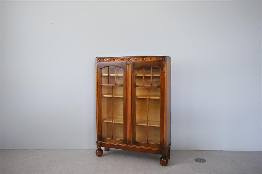 英国アンティーク木製ディスプレイキャビネット/本棚ガラス/飾り棚(89-235)