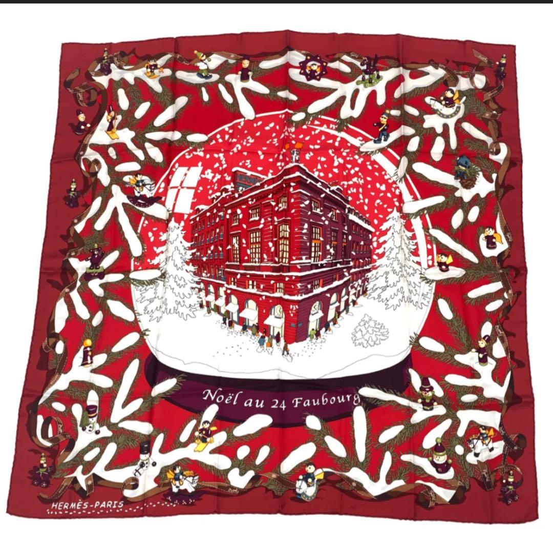 Hermes エルメス カレ90 フォーブル24番地のクリスマス レッド