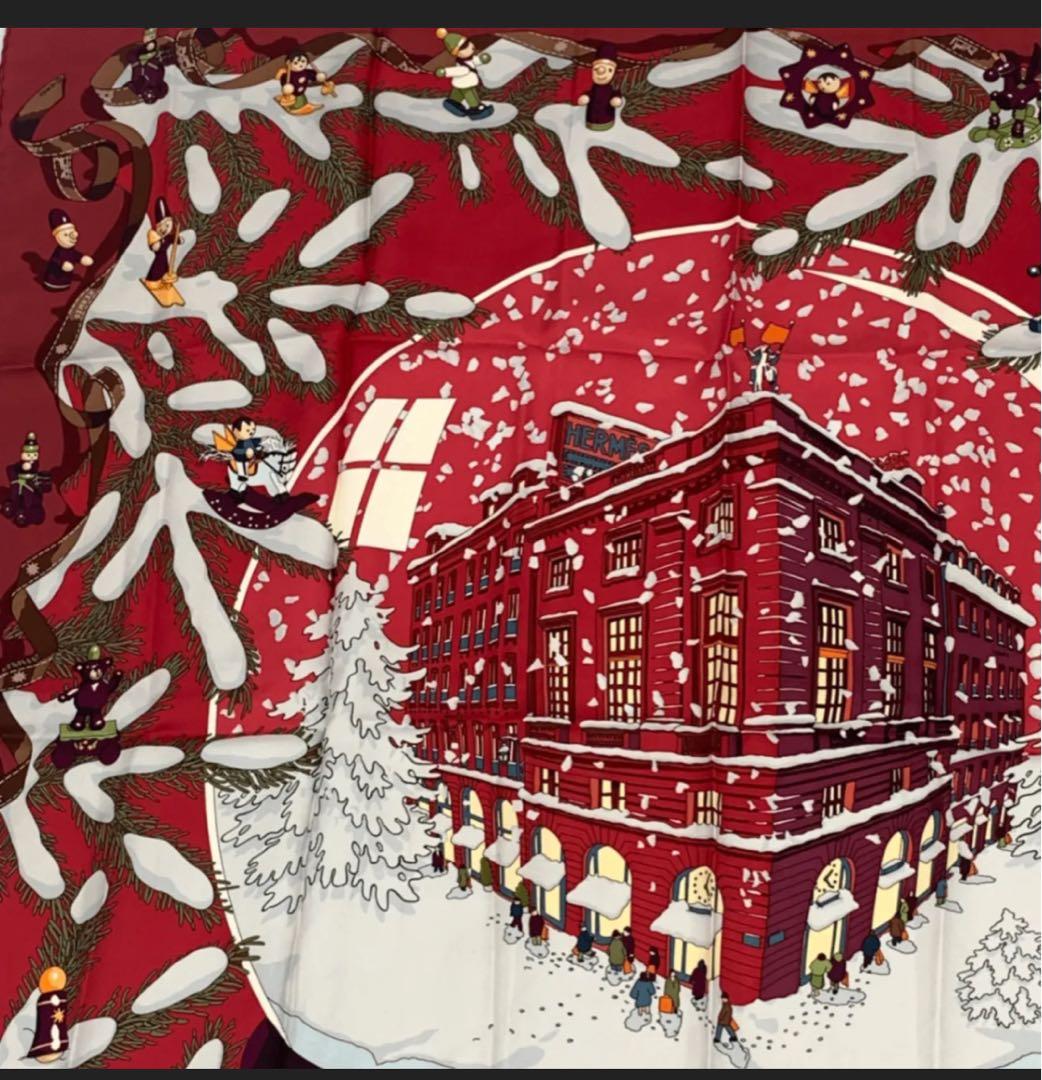 Hermes エルメス カレ90 フォーブル24番地のクリスマス レッド
