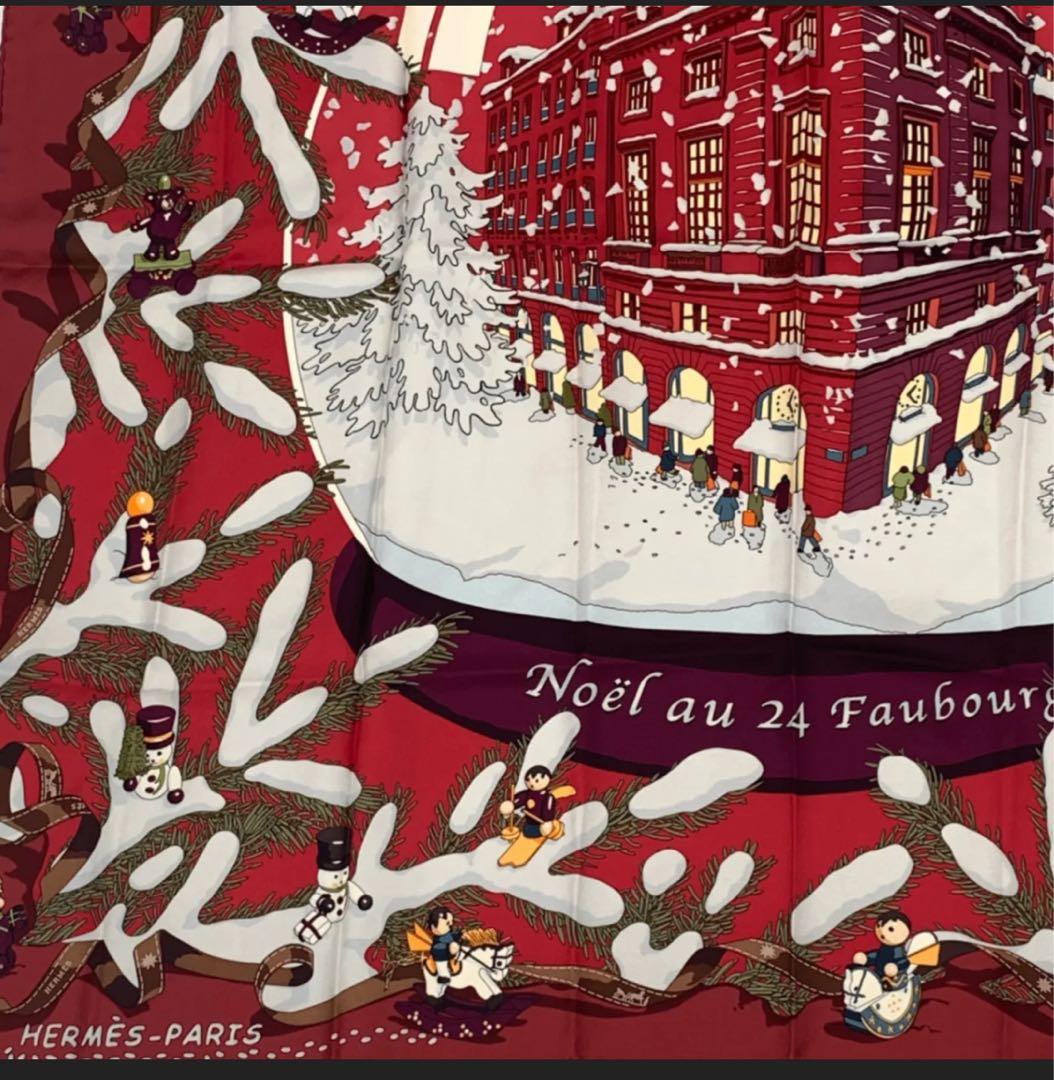Hermes エルメス カレ90 フォーブル24番地のクリスマス レッド
