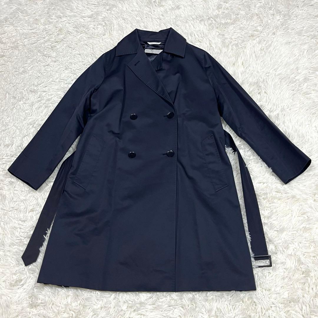 MaxMara ダブル ベルテッドコート ネイビー 銀タグ イタリア製 サイズM