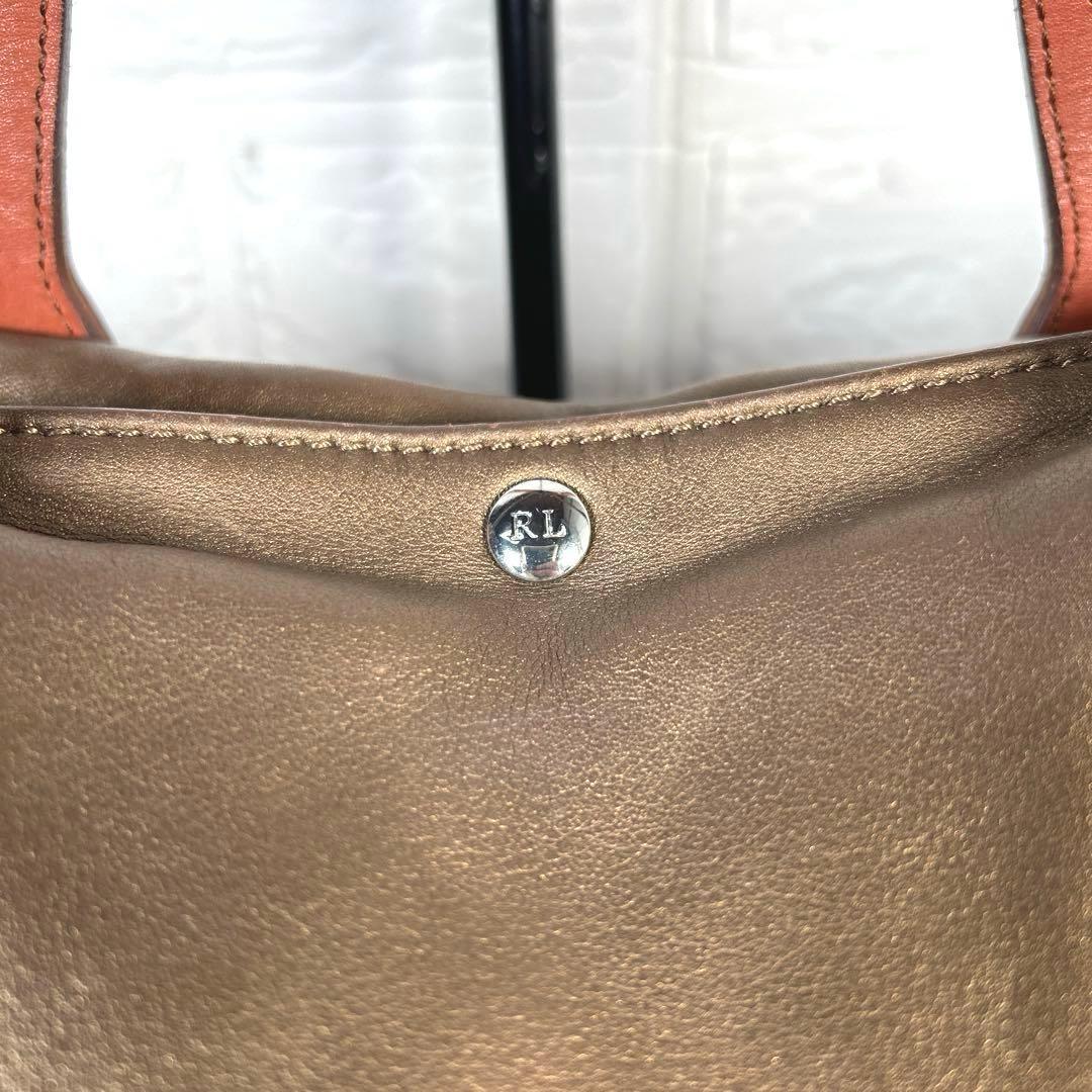 ラルフローレン　RALPH LAUREN レザートートバッグ　金　K1458