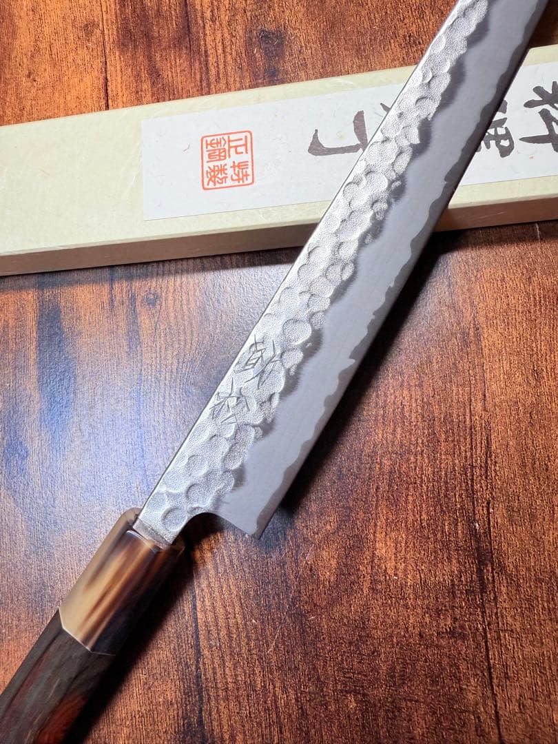 助松　筋引　8寸　白紙ニ号　包丁　紫檀白水牛八角柄