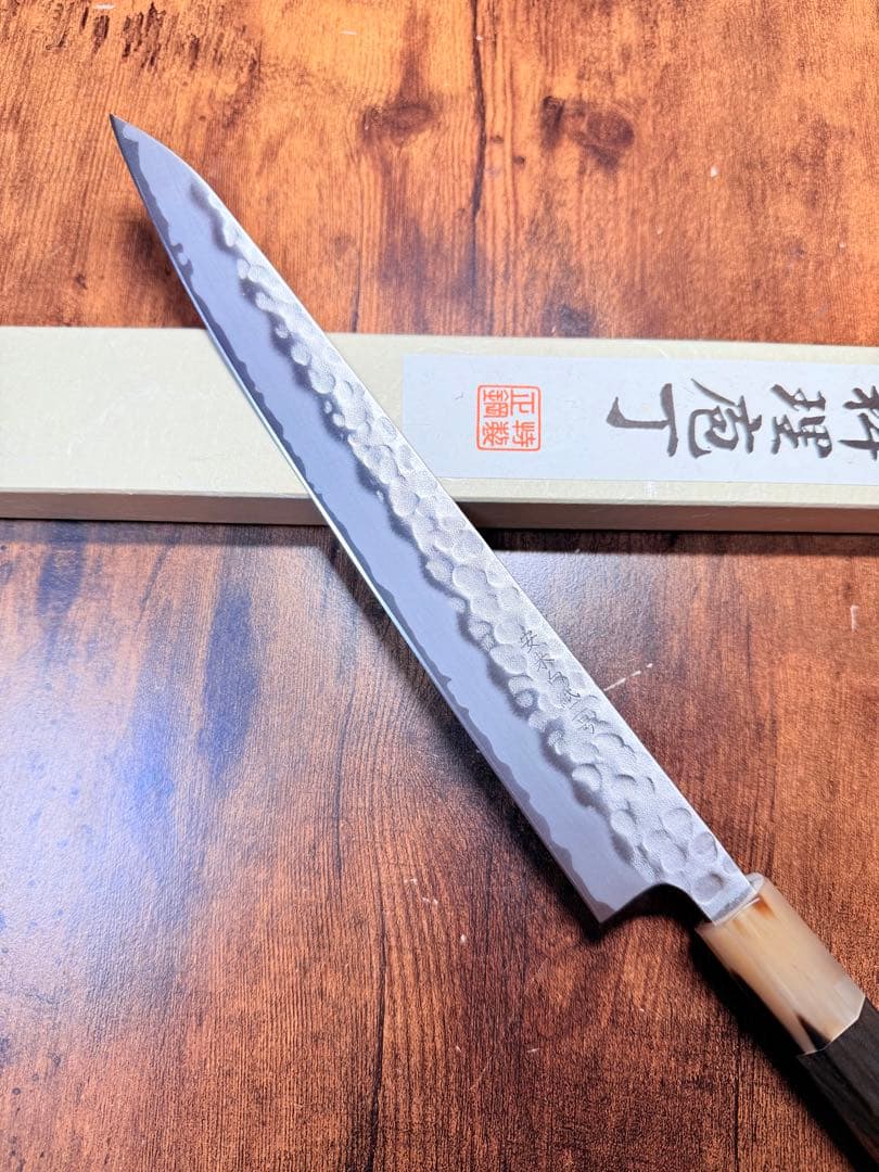 助松　筋引　8寸　白紙ニ号　包丁　紫檀白水牛八角柄