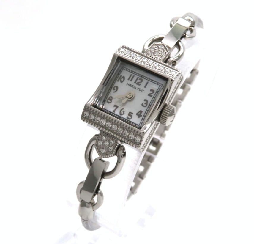 【ダイヤモンドベゼル】新品同様☆HAMILTON ハミルトン時計 ホワイトシェル