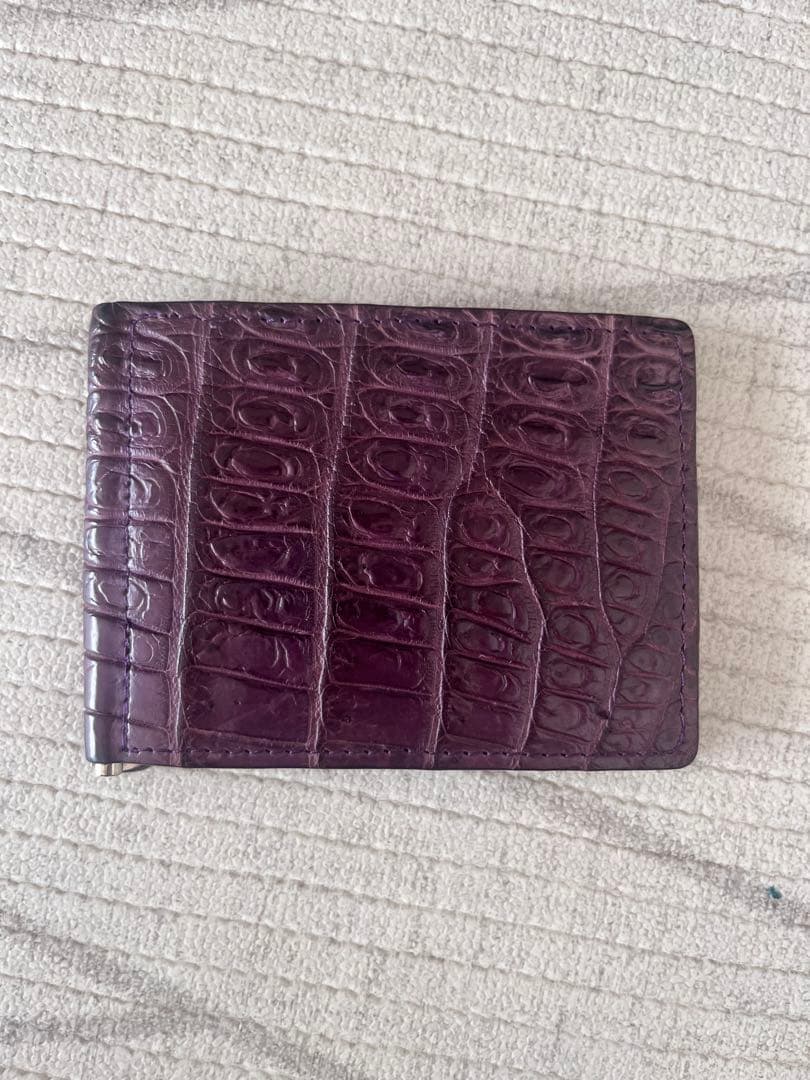 クロコダイルレザー マネークリップ パープル