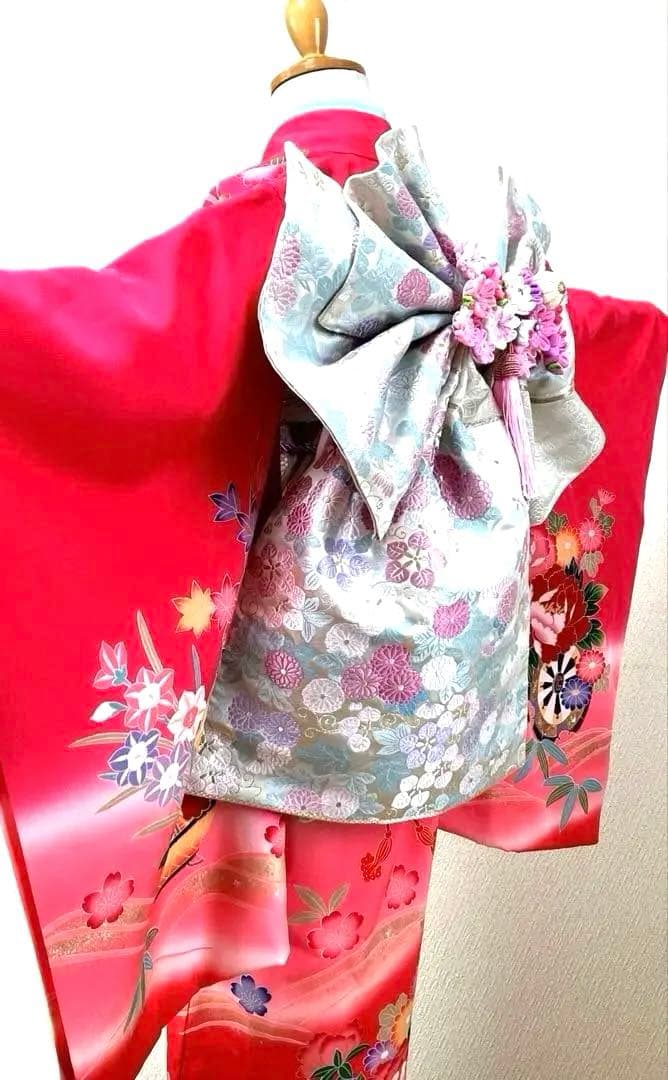 七五三　7歳　二部式作り帯　だらり風舞妓 つまみ細工　ハーフ成人式　十三詣り