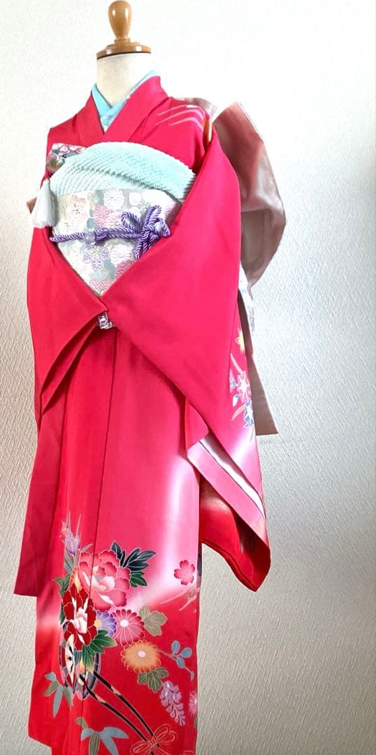 七五三　7歳　二部式作り帯　だらり風舞妓 つまみ細工　ハーフ成人式　十三詣り
