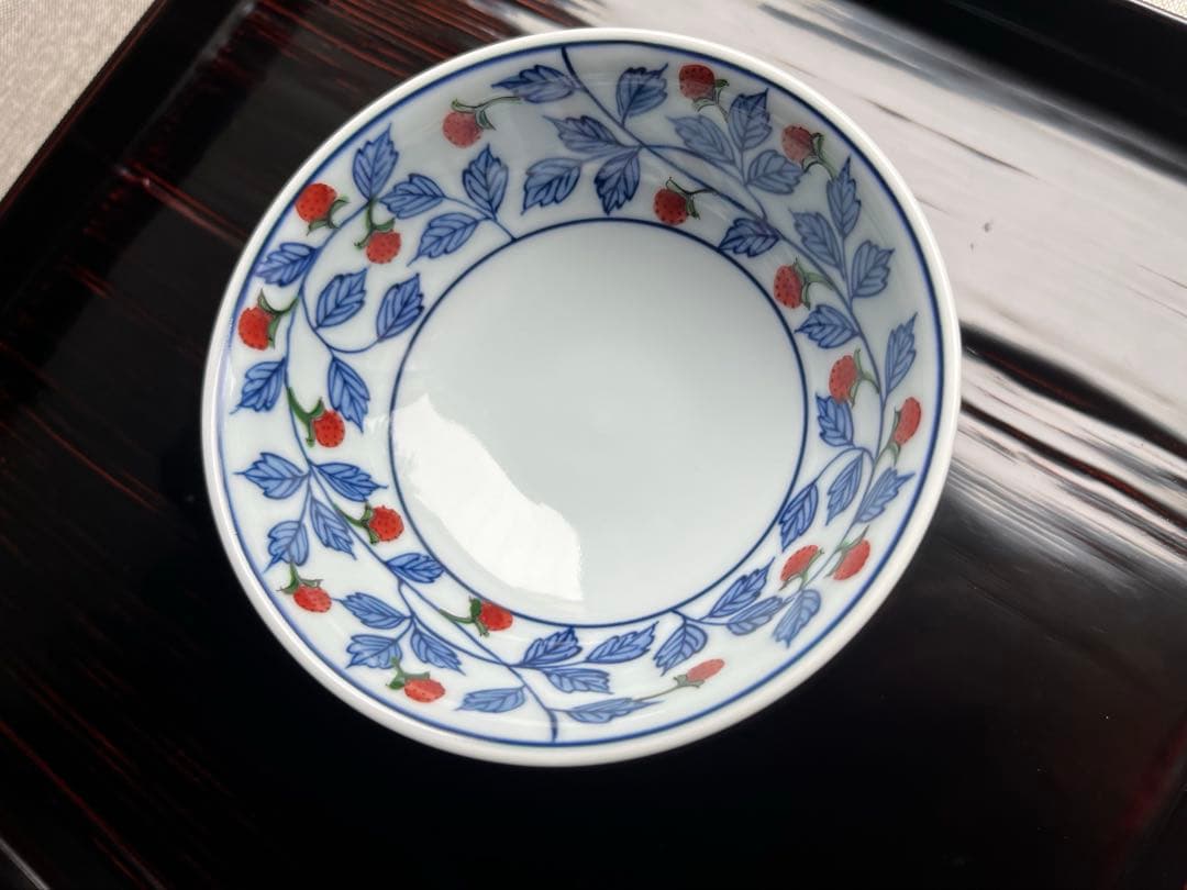 源右衛門　染錦苺絵（赤）　小鉢　デザート器　高台小鉢　1点