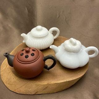 宜興焼朱泥蓮心急須と白磁水差しセット