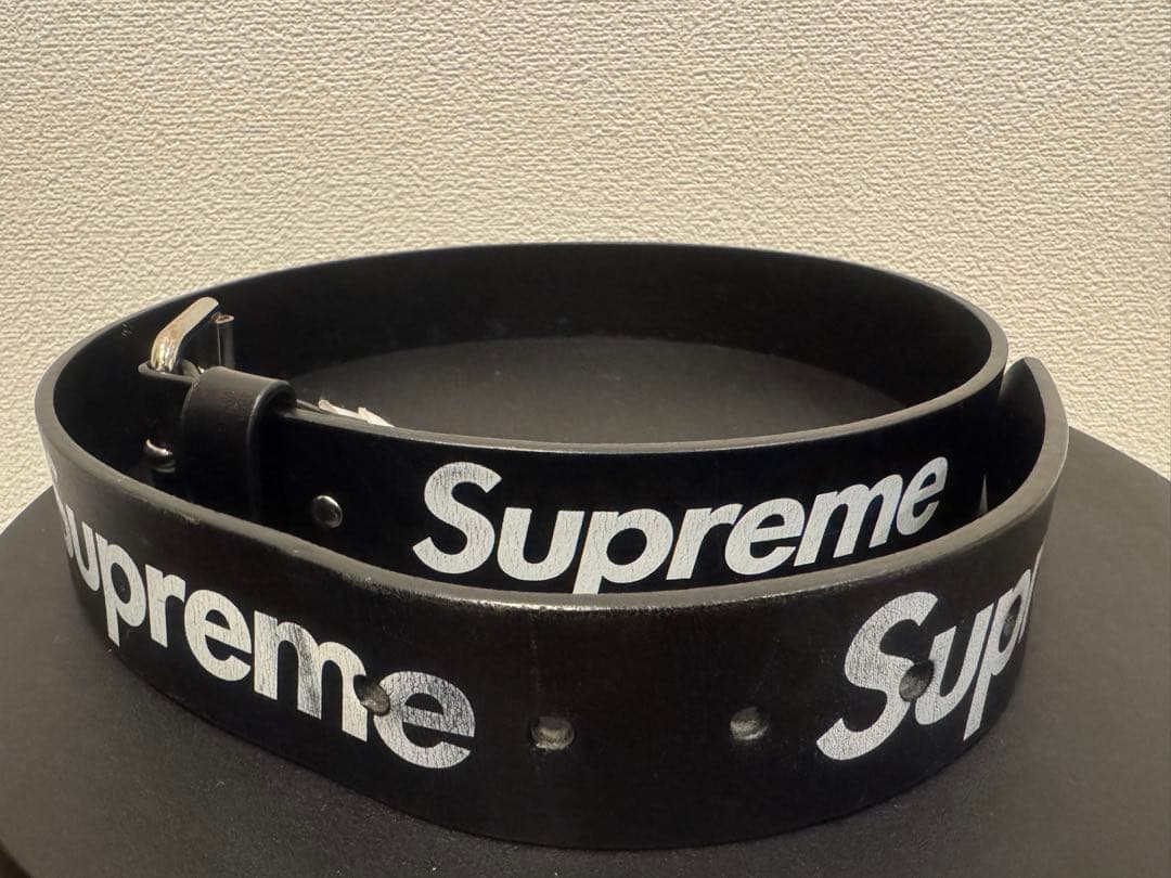 Supreme Repeat Leather Belt 黒 S