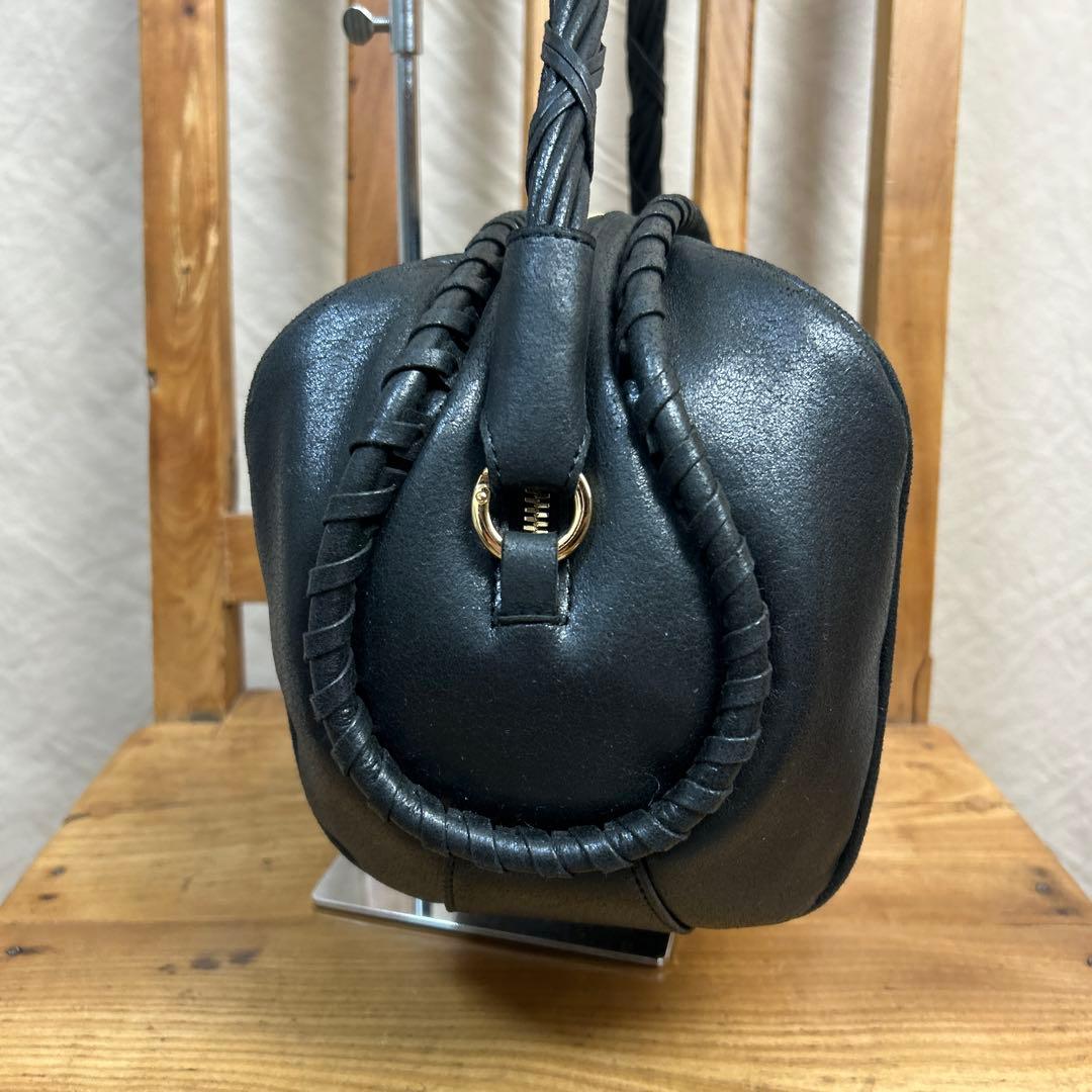 mame Synthetic Leather Boston Bag ブラック
