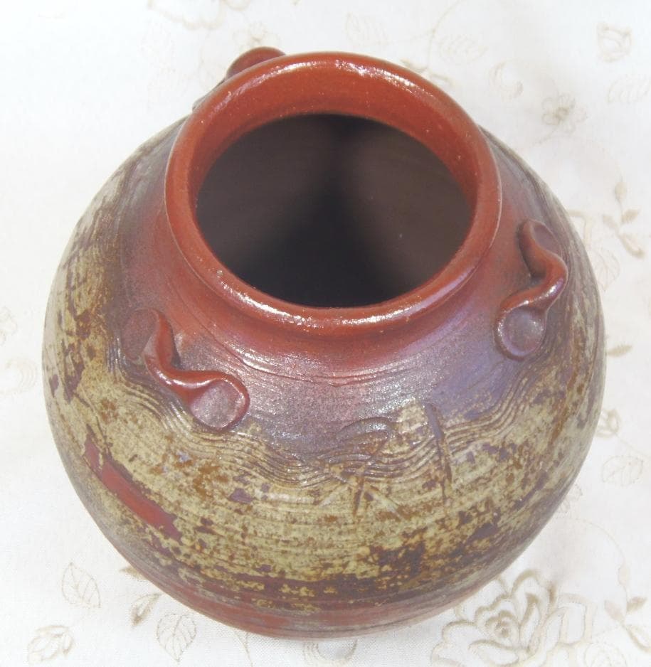 安土桃山時代の陶印 備前焼 古備前 三耳茶壺 花瓶 骨董 花器 和風