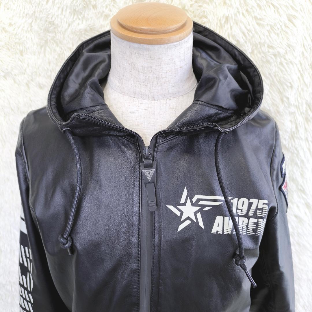 極美品✨　AVIREX　アヴィレックス　レザージャケット　パーカー　ラム羊　本革