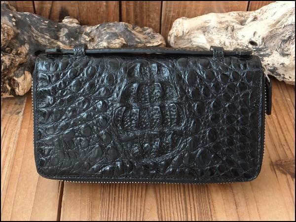 新年特価★ゴダン カイマンクロコワニ革 Wジッパー 長財布ベルト付 8055BK