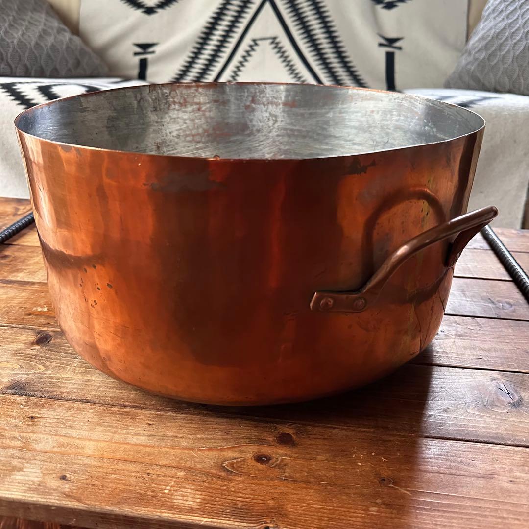 銅鍋　両手鍋　銅製　大型　寸胴鍋　ビンテージ　業務用