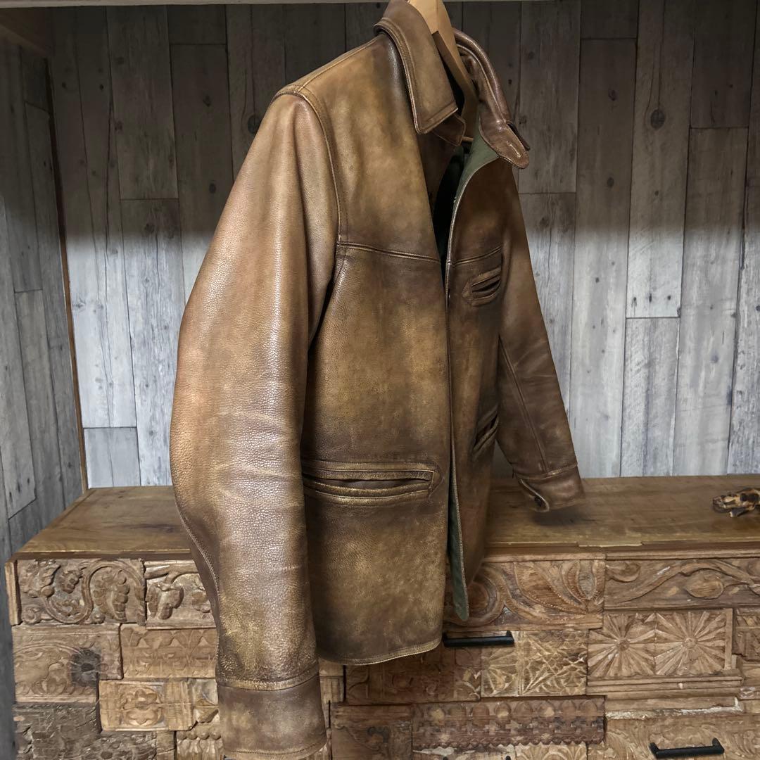 RRL BARRINGER レザー カーコート 極美品 サイズM エイジング加工