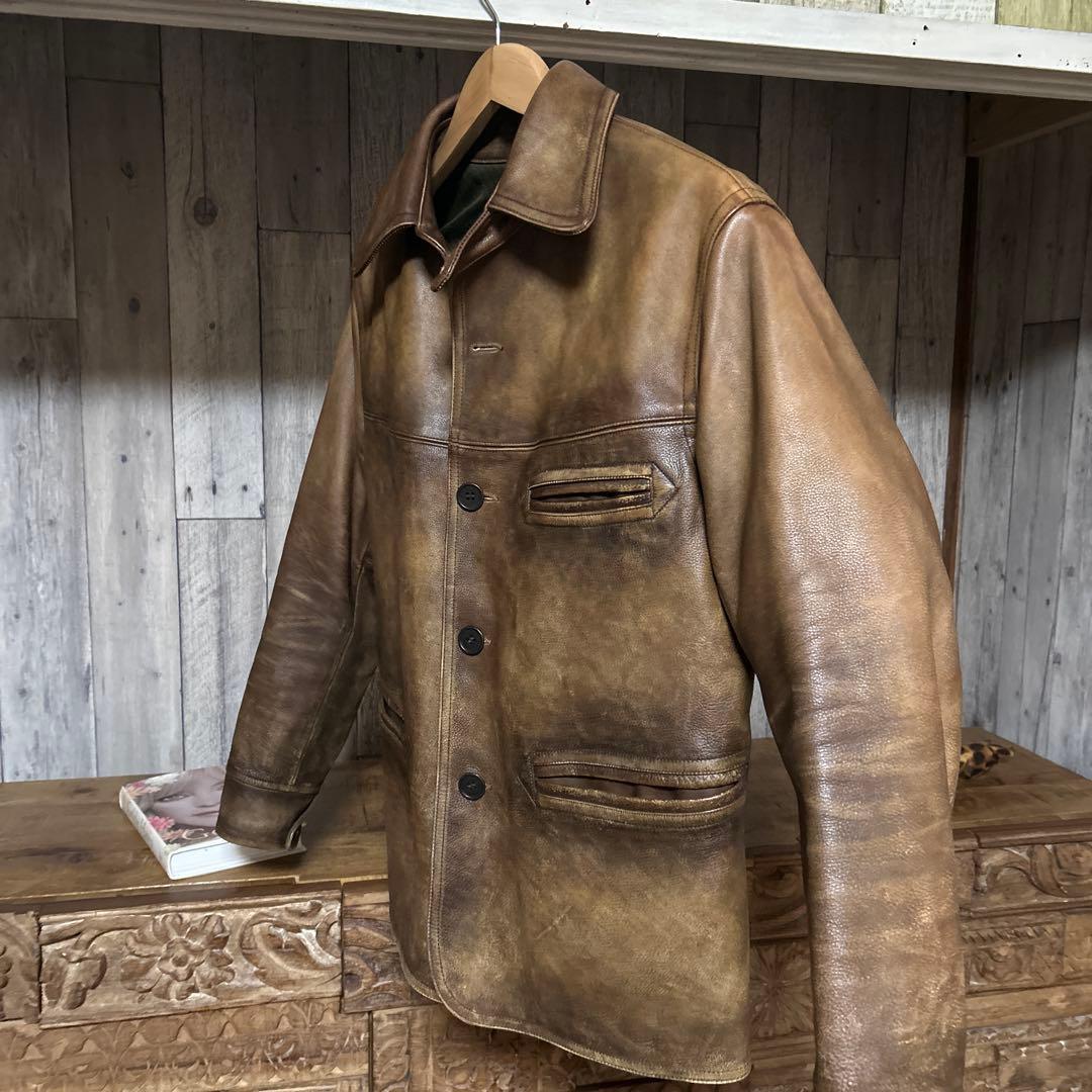 RRL BARRINGER レザー カーコート 極美品 サイズM エイジング加工