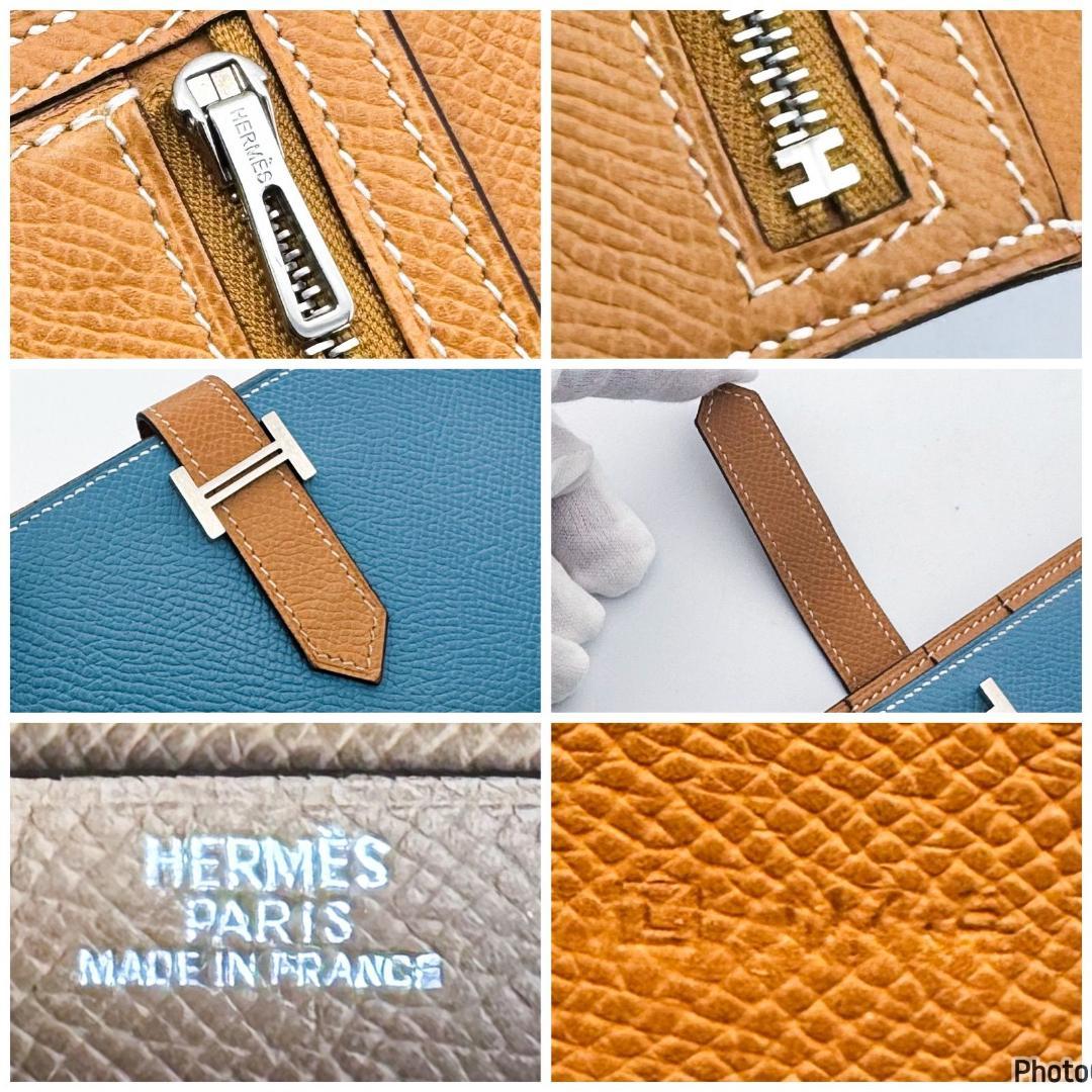 エルメス✨ベアン✨スフレ✨ブルージーン　ゴールド✨二つ折り長財布203