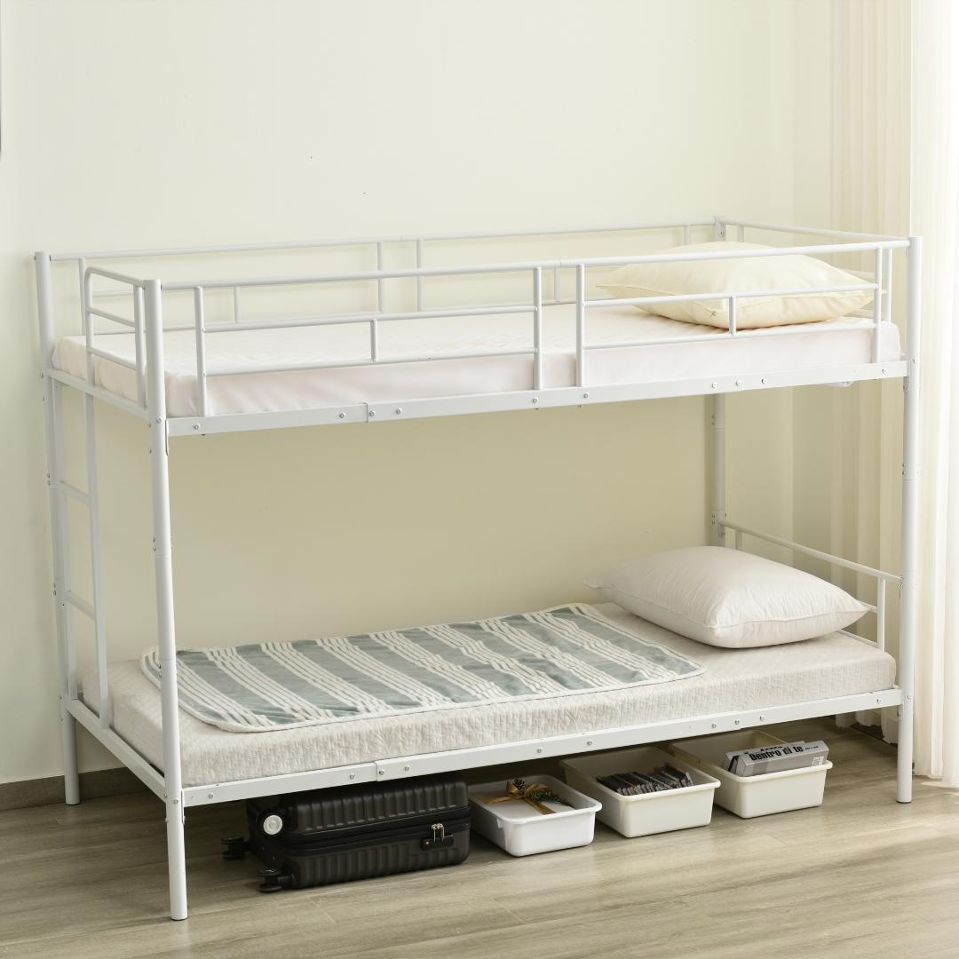 ホワイト 二段ベッド 2段ベッド スチール 耐震 ベッド シングル パイプベッド