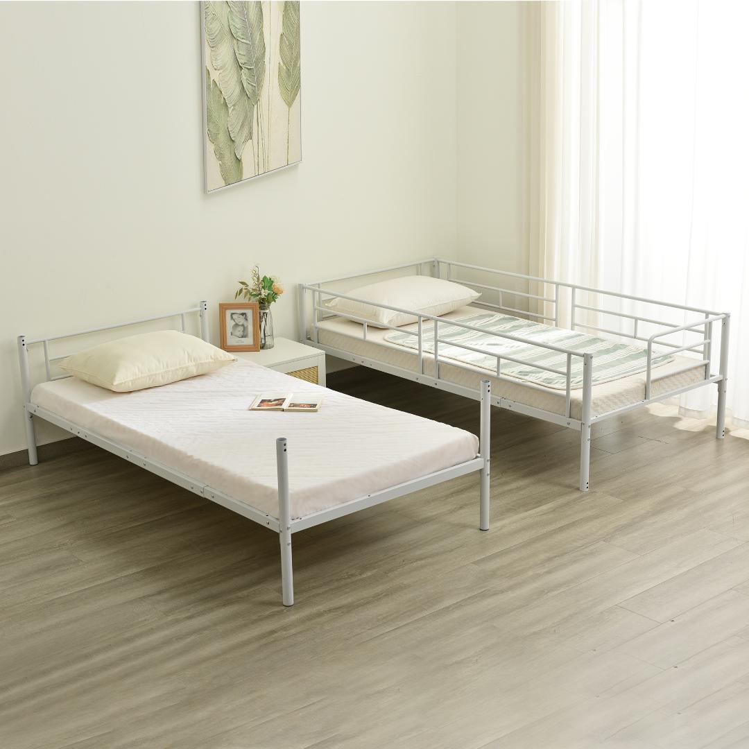 ホワイト 二段ベッド 2段ベッド スチール 耐震 ベッド シングル パイプベッド