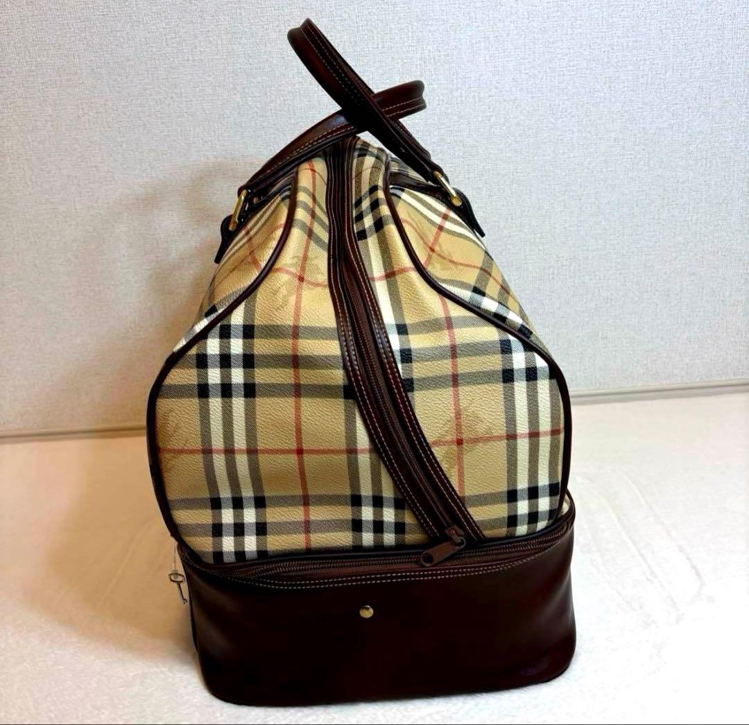 極美品 BURBERRY ボストンバッグ　ノバチェック　2段型PVC レザー鍵付