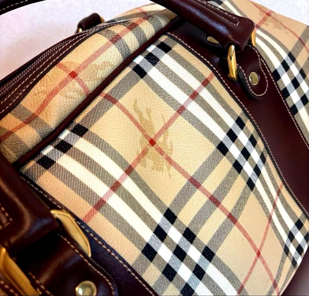 極美品 BURBERRY ボストンバッグ　ノバチェック　2段型PVC レザー鍵付