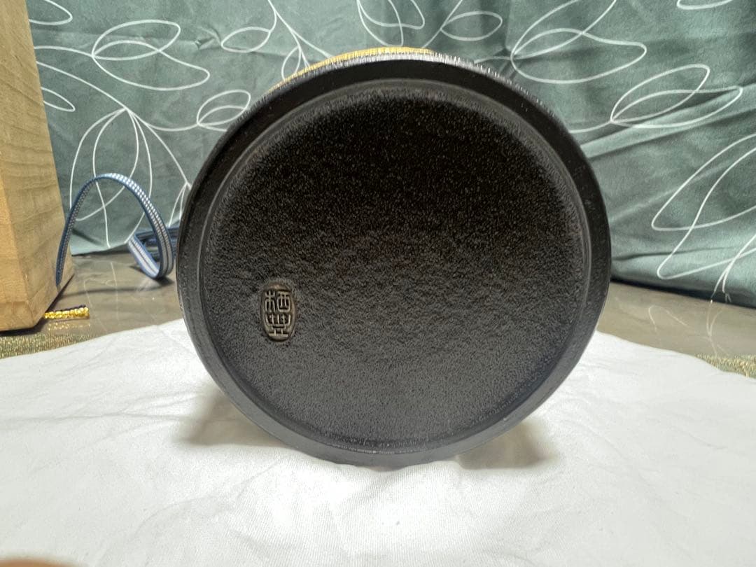 紀州焼葵窯 寒川栖豊 那智黒手桶花入 珍品 茶道具