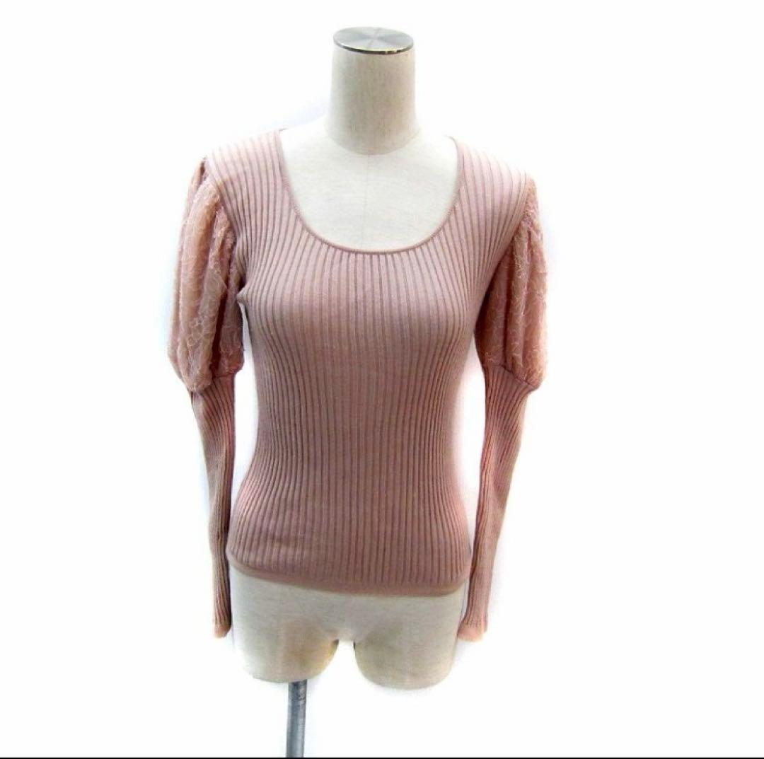 leur logette リブニット パフスリーブ レース カシミヤ　シルク