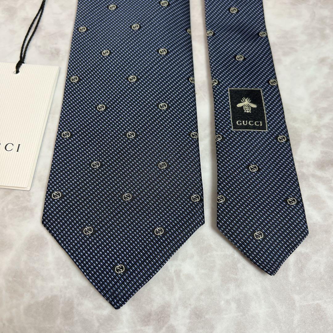 タグ付き GUCCI ネクタイ インターロッキング ネイビー 現行