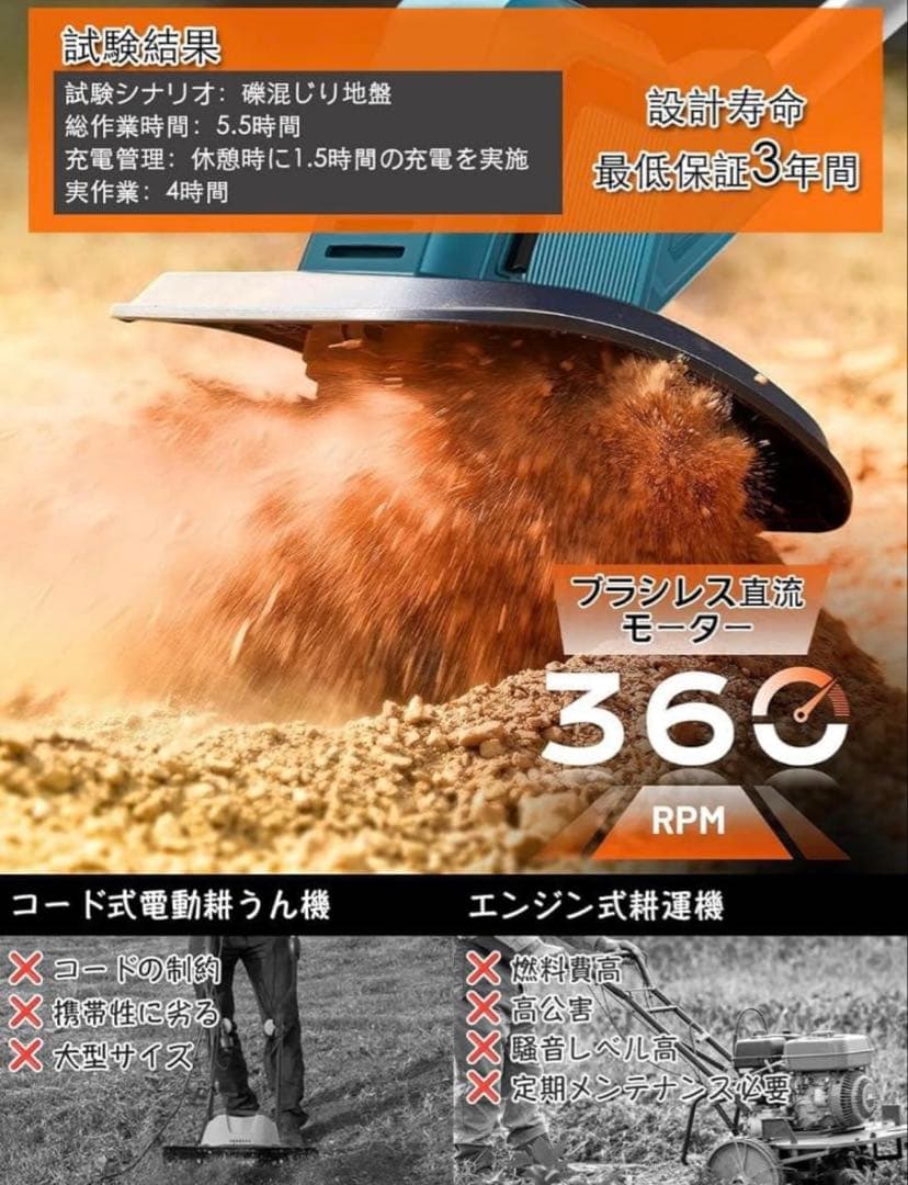 耕運機 家庭用 充電式耕うん機 (耕幅255mm/耕深220mm) ミニ耕運機