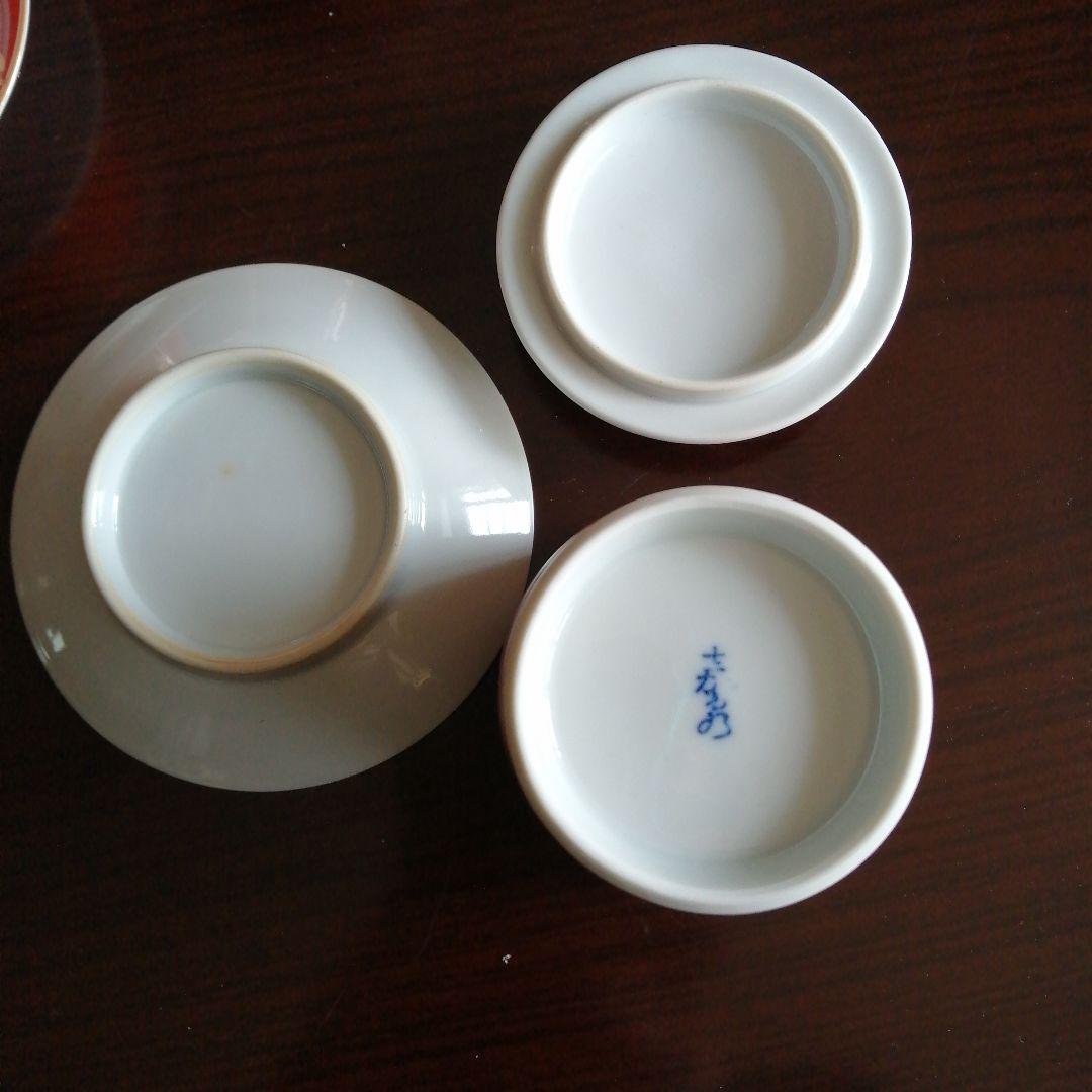 平戸三川内焼　十四代嘉泉　錦赤金彩流蒸茶碗　5客　7cm