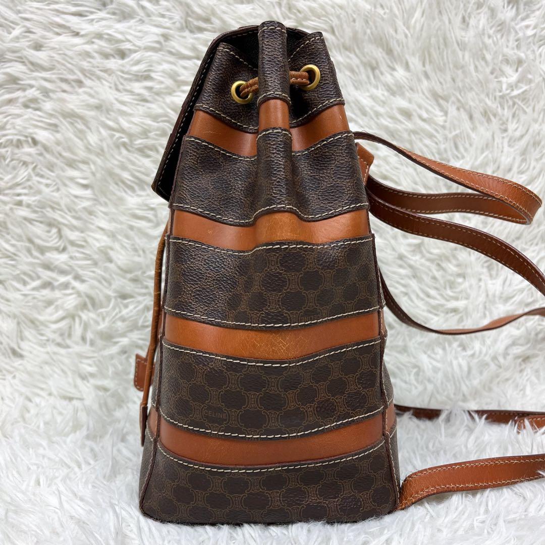 希少 セリーヌ CELINE リュック マカダム レザー PVC 巾着 フラップ