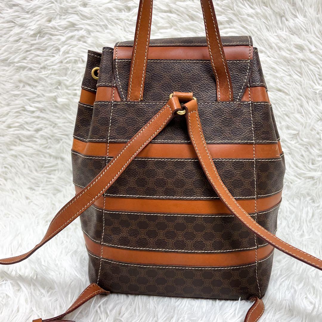 希少 セリーヌ CELINE リュック マカダム レザー PVC 巾着 フラップ