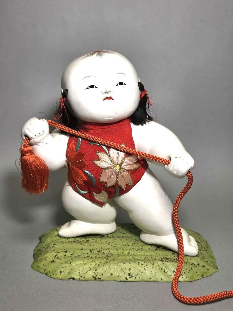 古い御所人形 　小槌引き車　木目込人形