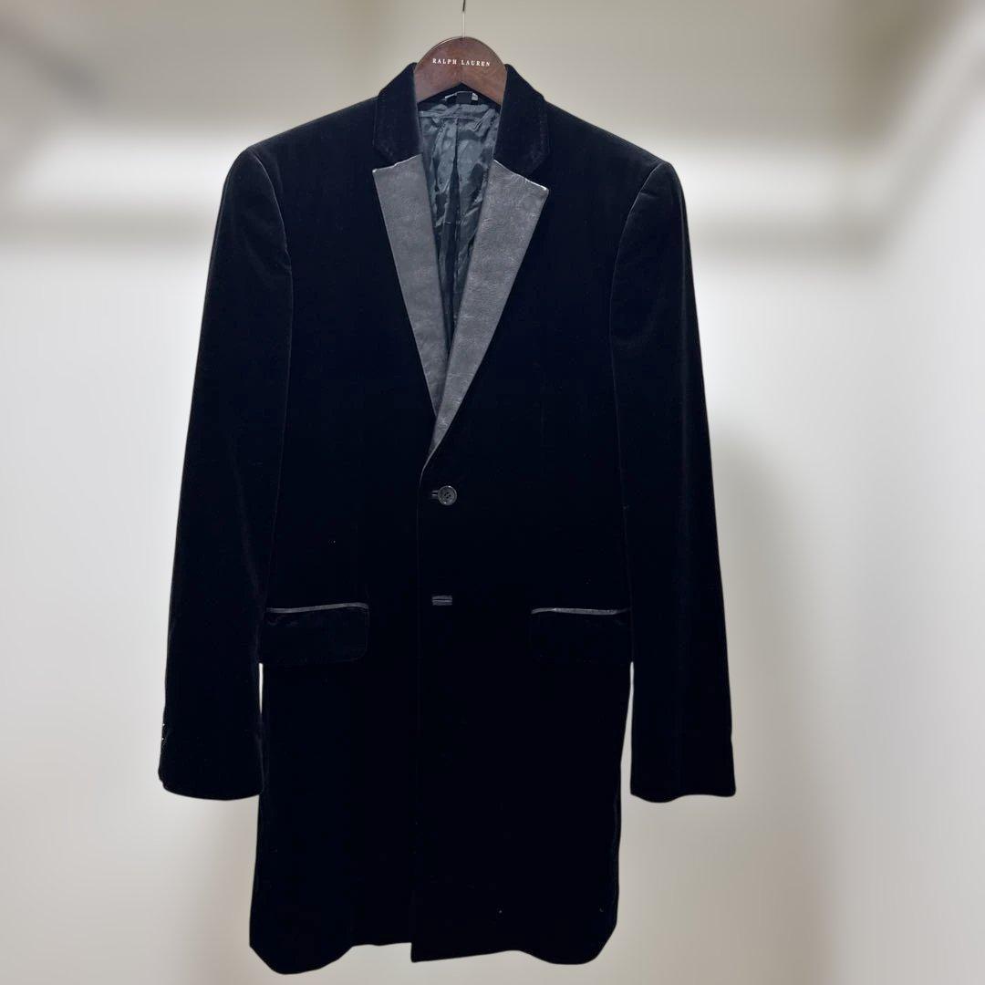 D＆G ドルチェ&ガッバーナ　ベロア　チェスターコート　黒　48