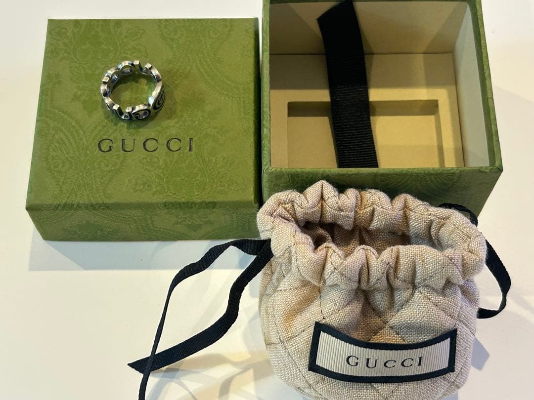 GUCCI シルバー ブルー ロゴリング　18号