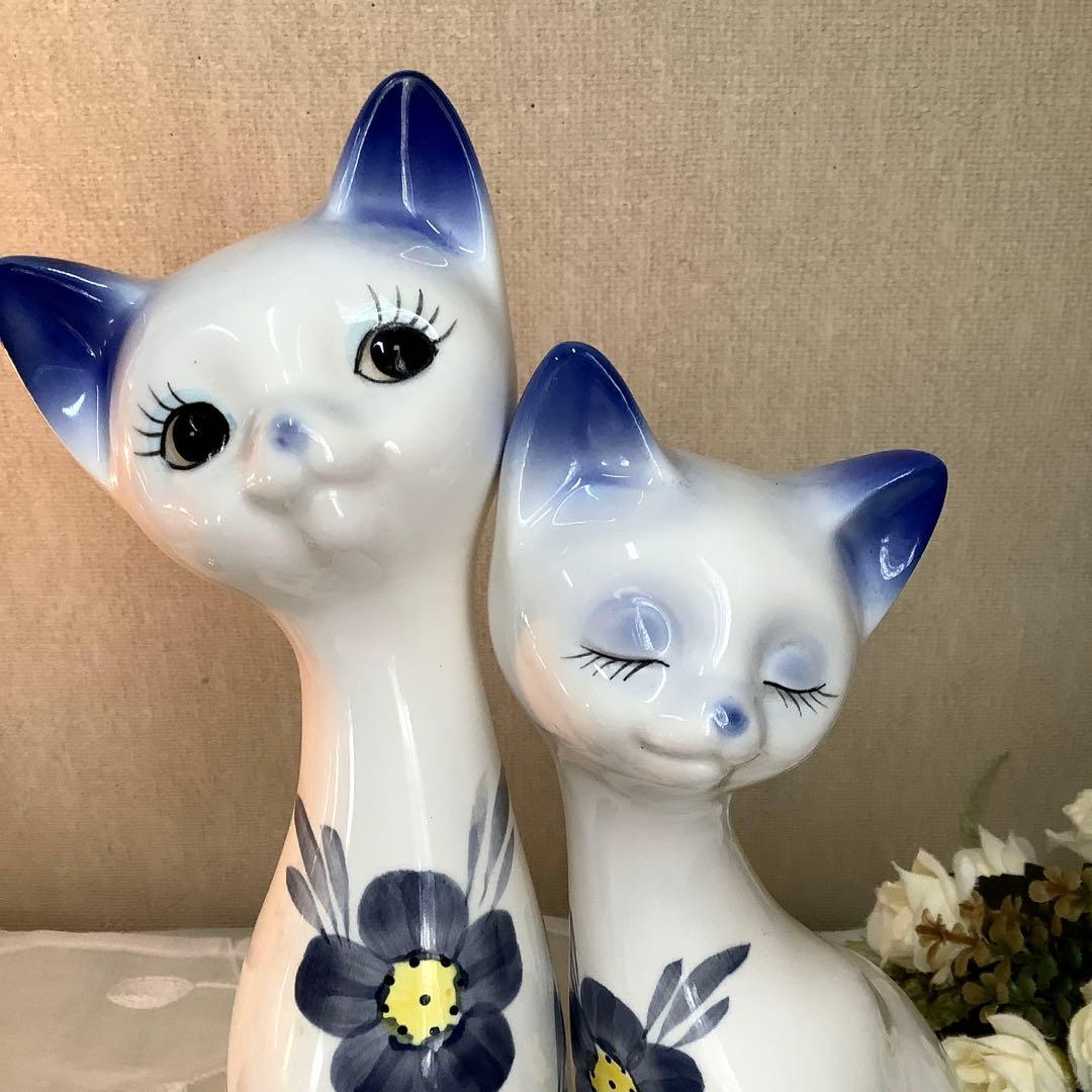 【美品】　ヴィンテージ　陶器　『ペア　猫さん』　オブジェ