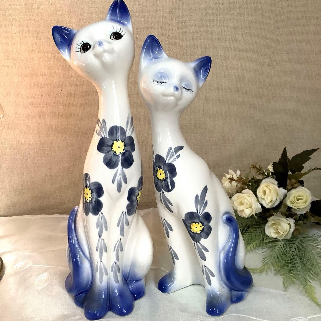 【美品】　ヴィンテージ　陶器　『ペア　猫さん』　オブジェ