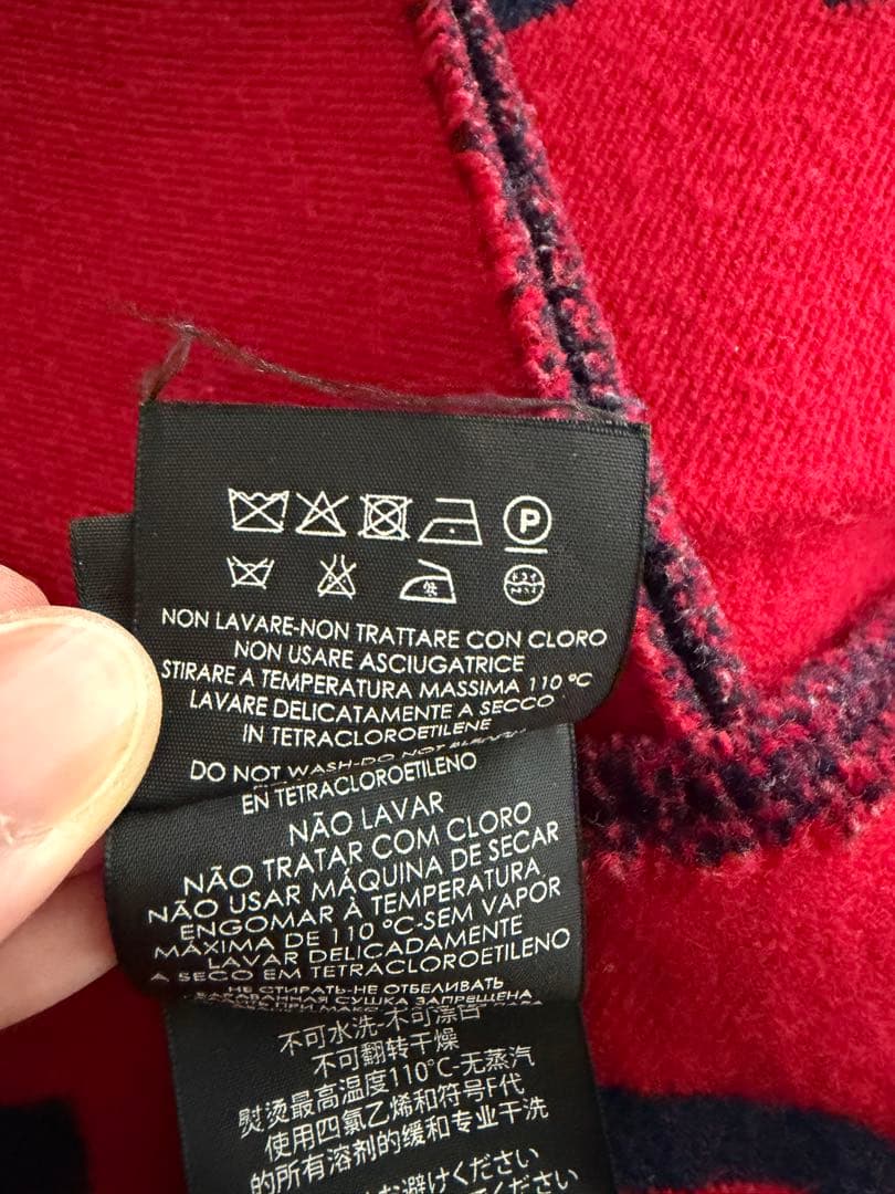 GUCCI GGジャカード ウールシルク スカーフ マフラーネイビー&レッド
