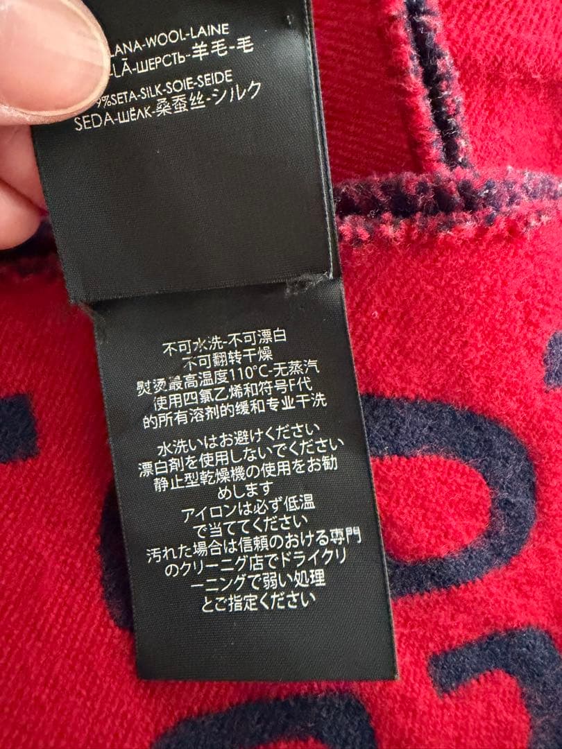 GUCCI GGジャカード ウールシルク スカーフ マフラーネイビー&レッド